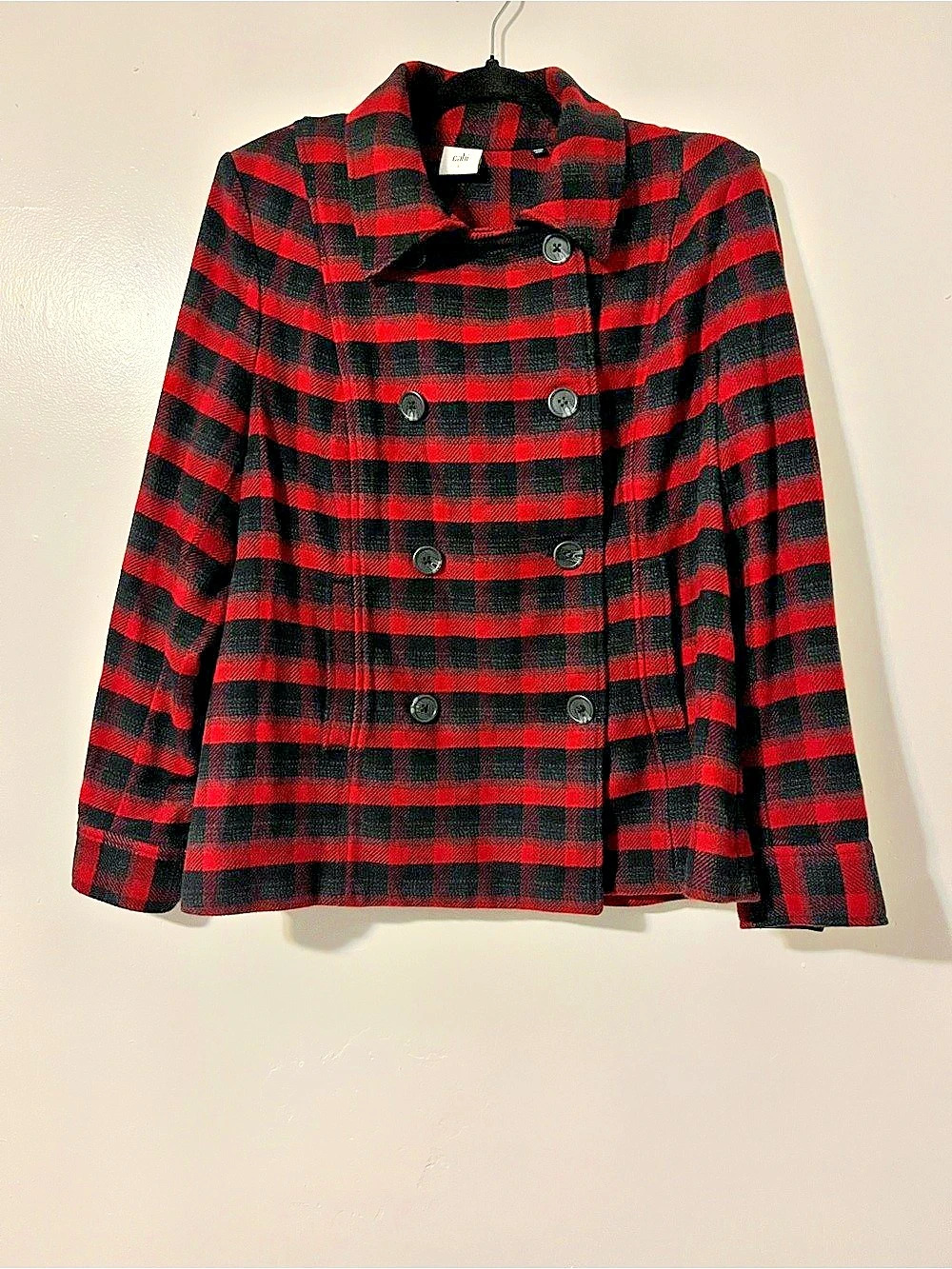 Cabi - Plaid Pea Coat in Red & Black Size Large